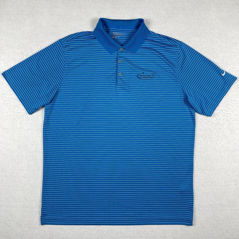 Nike Polo Shirt Mens XL Blue Striped Deutsche Bank Golf Travel Vacation Workwear